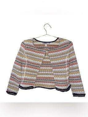 Zara Trafaluc Multicolored Tweed Open Front Cardigan Sz S